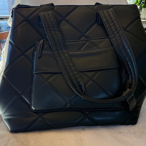 Max Studio Handbags - Max Studio Black Quilted Tote Bag 18 inch Lamby